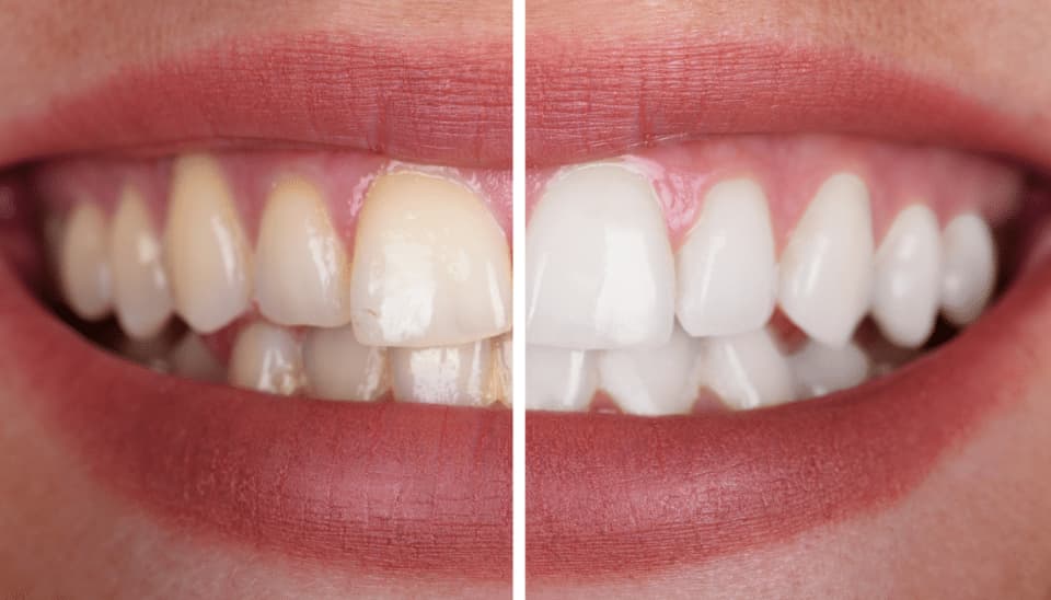 Image showing the before and after of a teeth whitening treatment