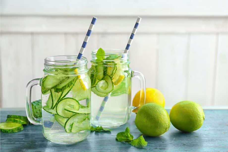 Water with sliced lemon and lime